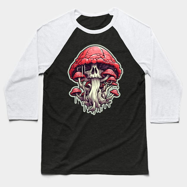 Trippy Psychedelic Mushroom Baseball T-Shirt by Nightarcade